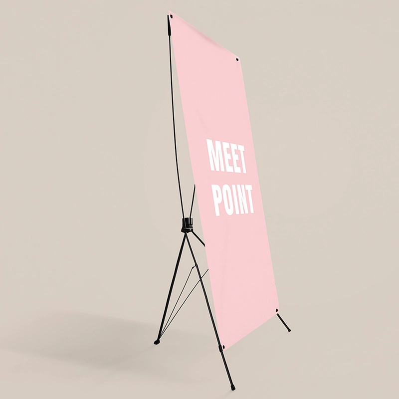 X-banner stand with a printed graphic