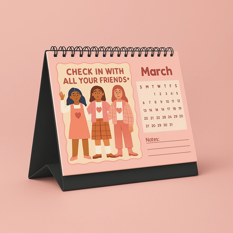 Wiro-bound desktop calendar