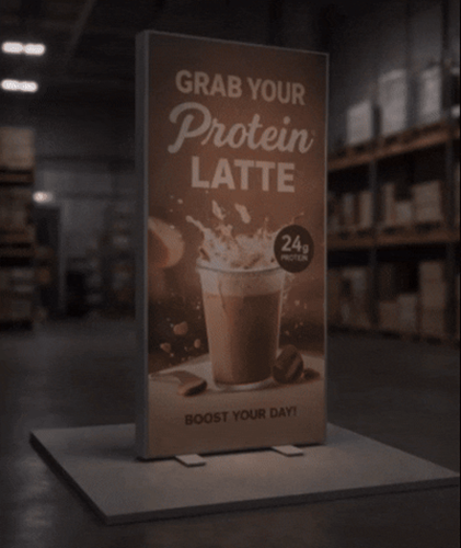 Free-standing LED light box with a backlit fabric graphic