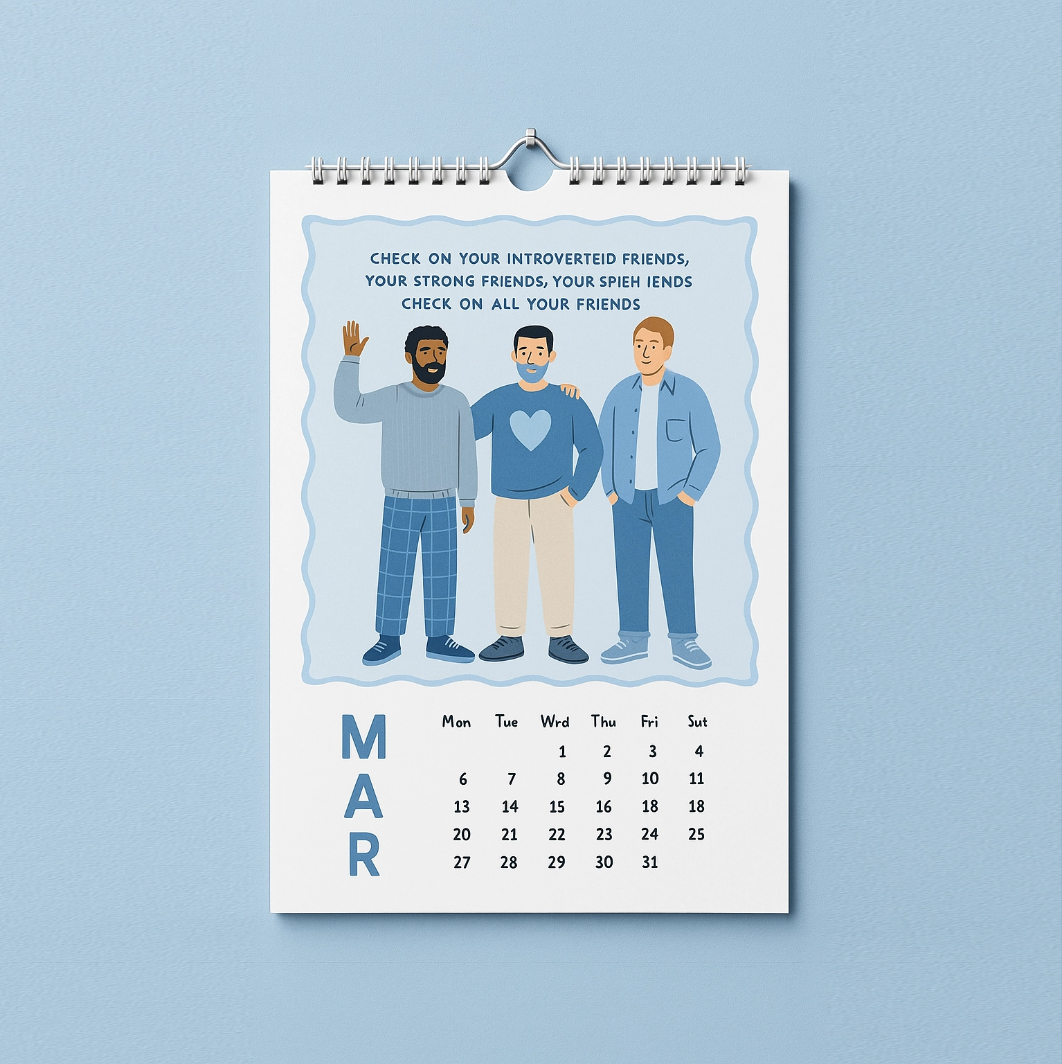 Illustrated hanging wall calendar
