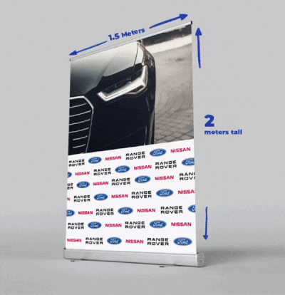 zoom in on a extra wide roller banner stand